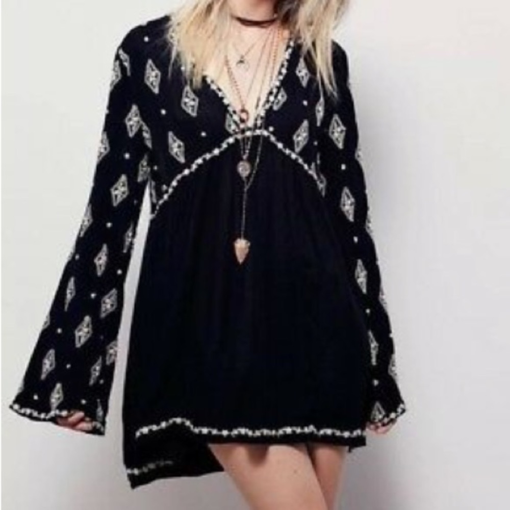 Free People Diamond Embroidered Long Sleeve Tunic